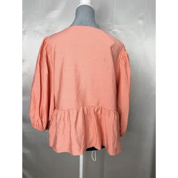 Ava & Viv Pink Tie Front Peplum Blouse XXL Elbow Sleeve Rayon NWT - Picture 7 of 13